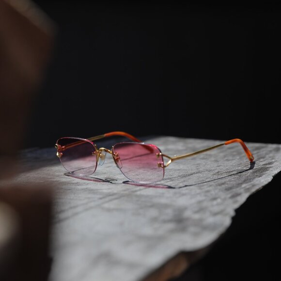 CARTIER C RIMLESS 18K GOLD FILLED PINK Y2K SUNGLASSES - Picture 13 of 16